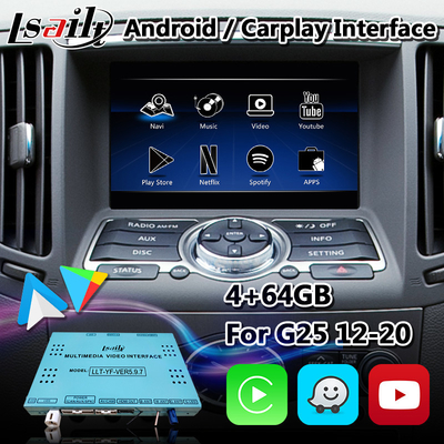 নেটফ্লিক্স অ্যান্ড্রয়েড অটো সহ Infiniti G25 G37 G35 এর জন্য Android Carplay নেভিগেশন ইন্টারফেস বক্স