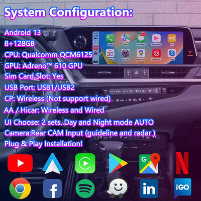 Lexus ES300H ES350 এর জন্য 4+64GB Lsalit Android নেভিগেশন ভিডিও ইন্টারফেস