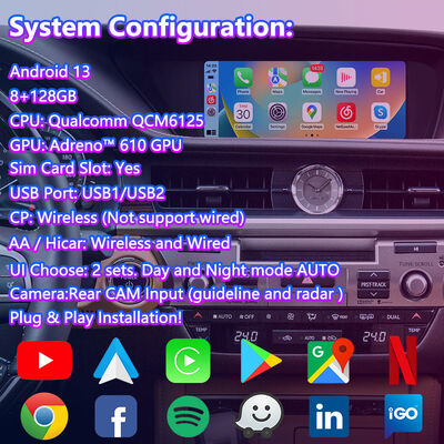 ২০১২-২০১৮ লেক্সাস ES 300h ES250 ES350 ES300H এর জন্য এলসেল্ট অ্যান্ড্রয়েড নেভিগেশন মাল্টিমিডিয়া স্ক্রিন